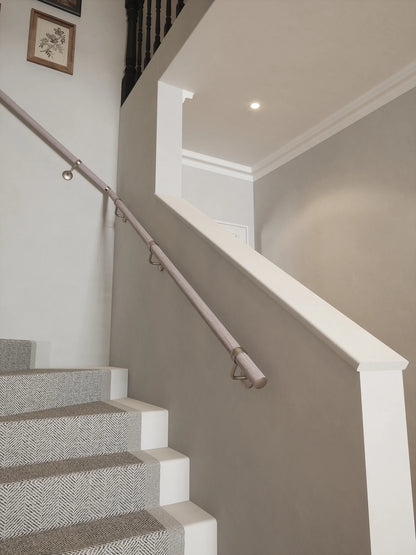 Pattingham Grey Wood Single Winder Handrail with Harbury Brushed Silver brackets