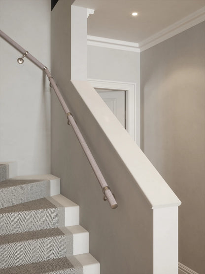 Pattingham Grey Wood Single Winder Handrail with Harbury Brushed Silver brackets