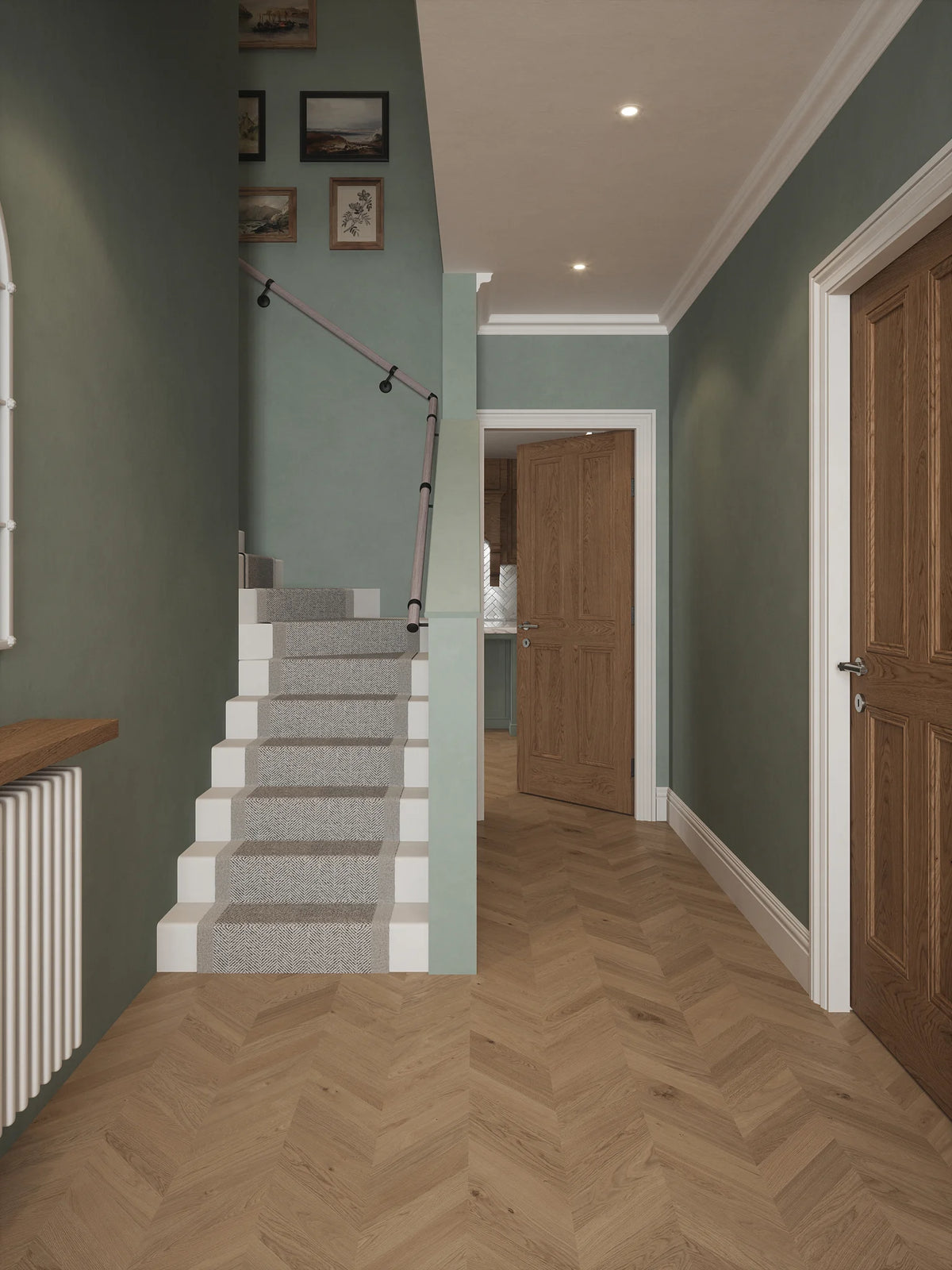 Pattingham Grey Wood Single Winder Handrail with Kineton Matt Black brackets