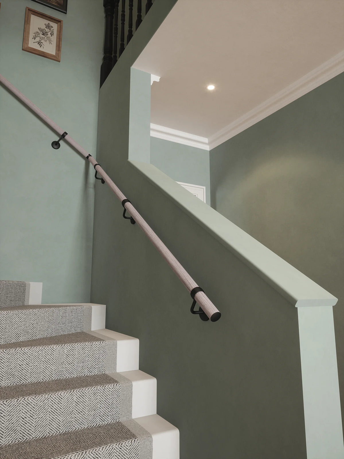 Pattingham Grey Wood Single Winder Handrail with Kineton Matt Black brackets