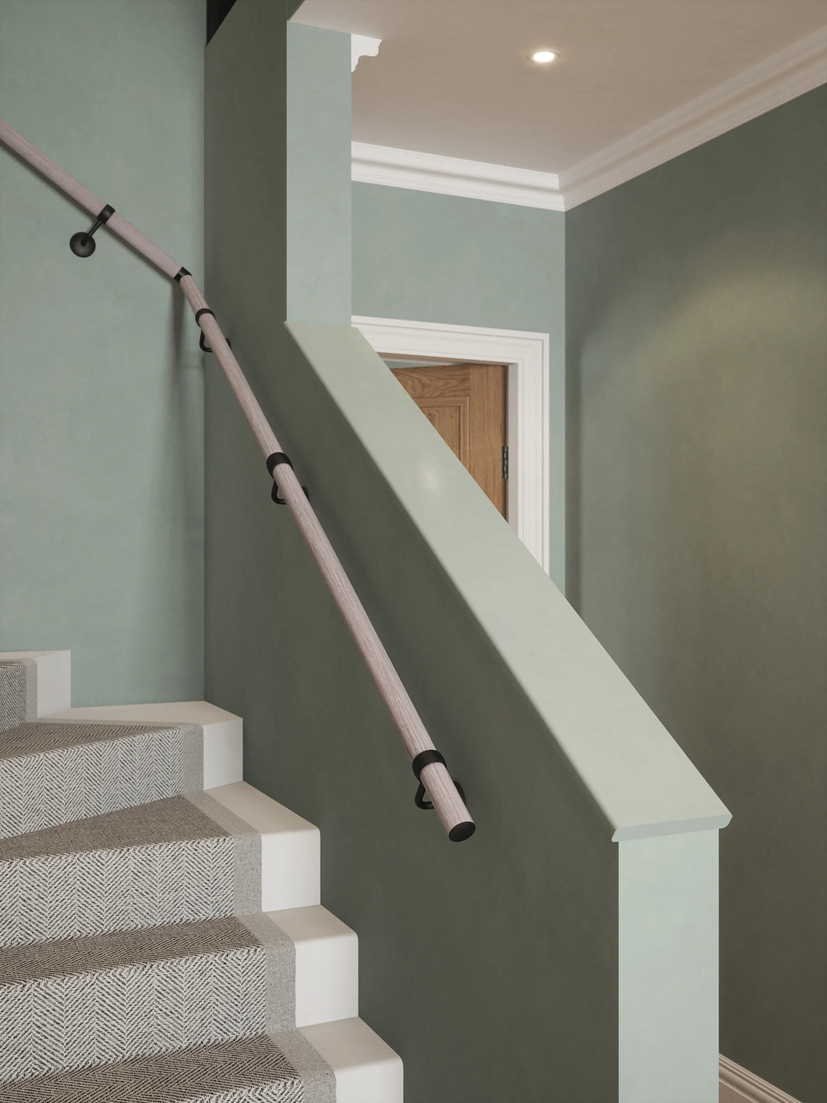 Pattingham Grey Wood Single Winder Handrail with Kineton Matt Black brackets