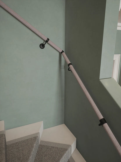 Pattingham Grey Wood Single Winder Handrail with Kineton Matt Black brackets