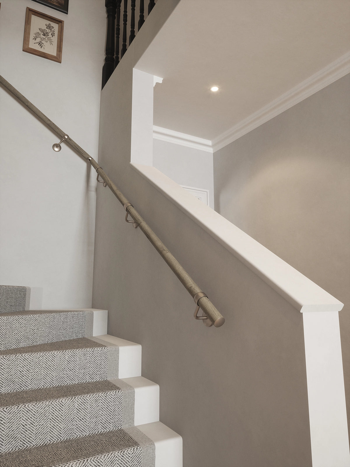 Wappenbury Grey Single Winder Handrail with Harbury Brushed Silver brackets