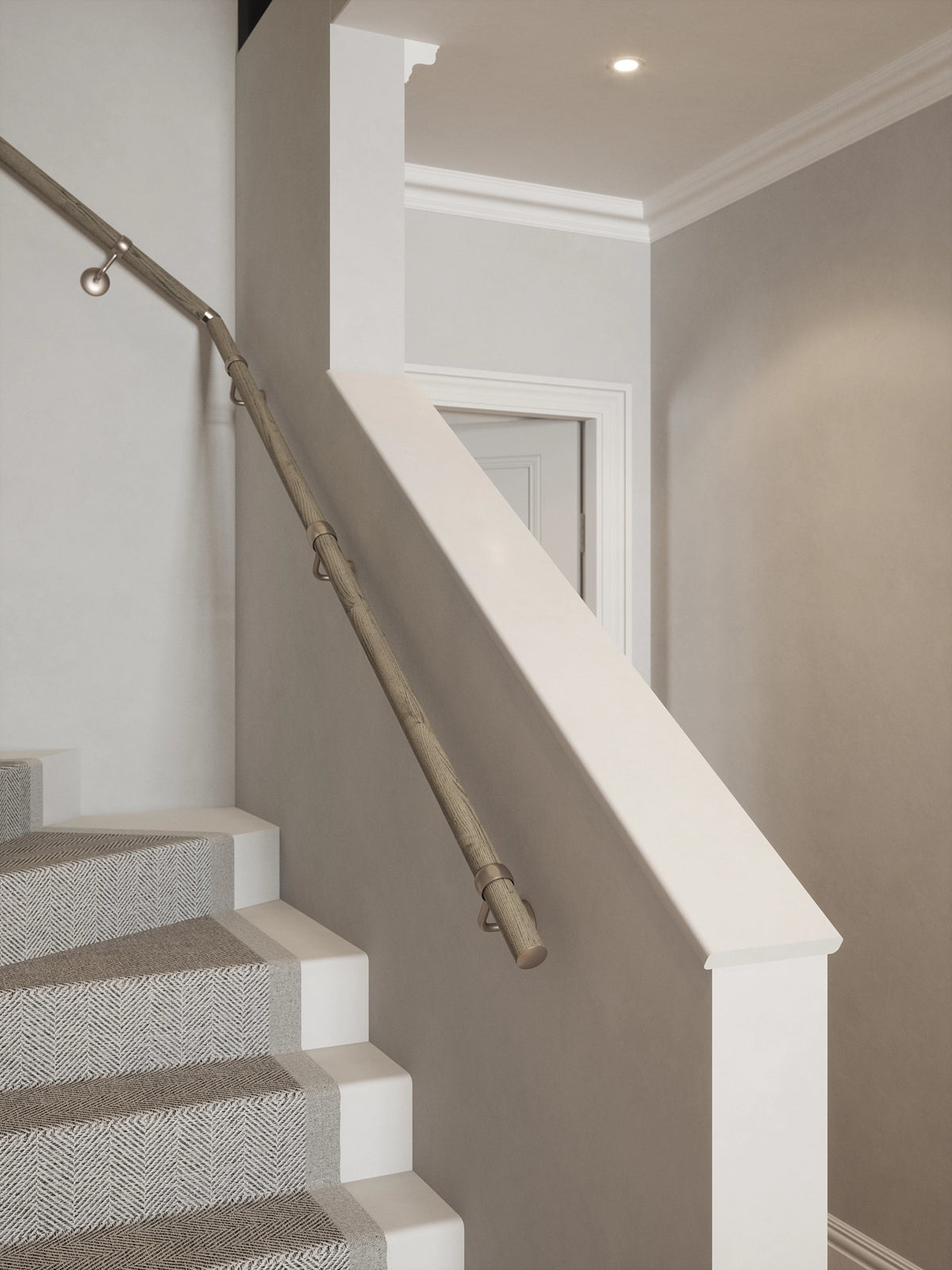 Wappenbury Grey Single Winder Handrail with Harbury Brushed Silver brackets