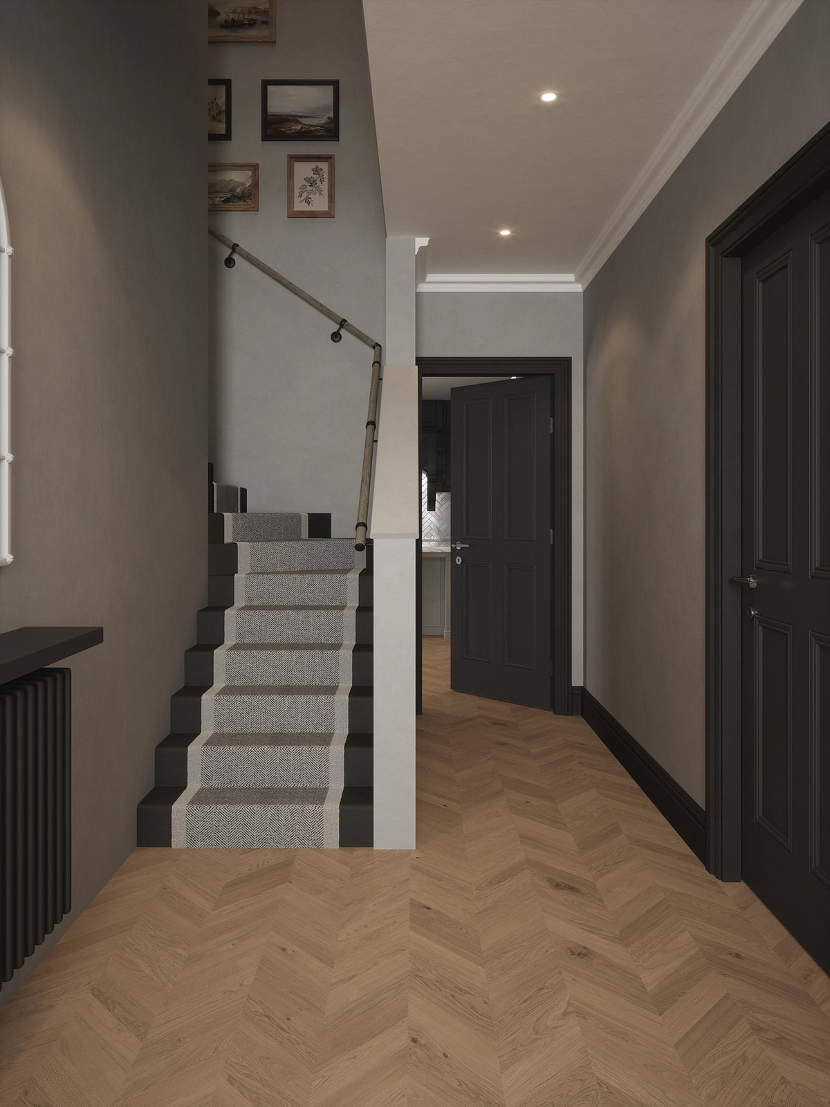 Wappenbury Grey Single Winder Handrail with Kineton Matt Black brackets