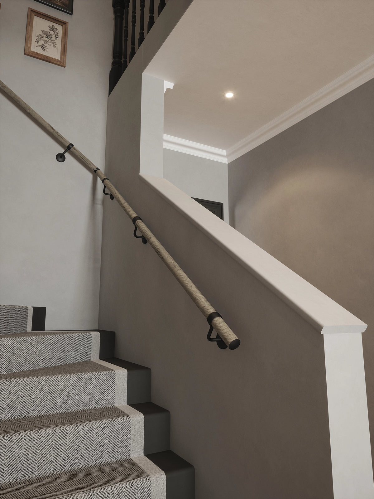 Wappenbury Grey Single Winder Handrail with Kineton Matt Black brackets