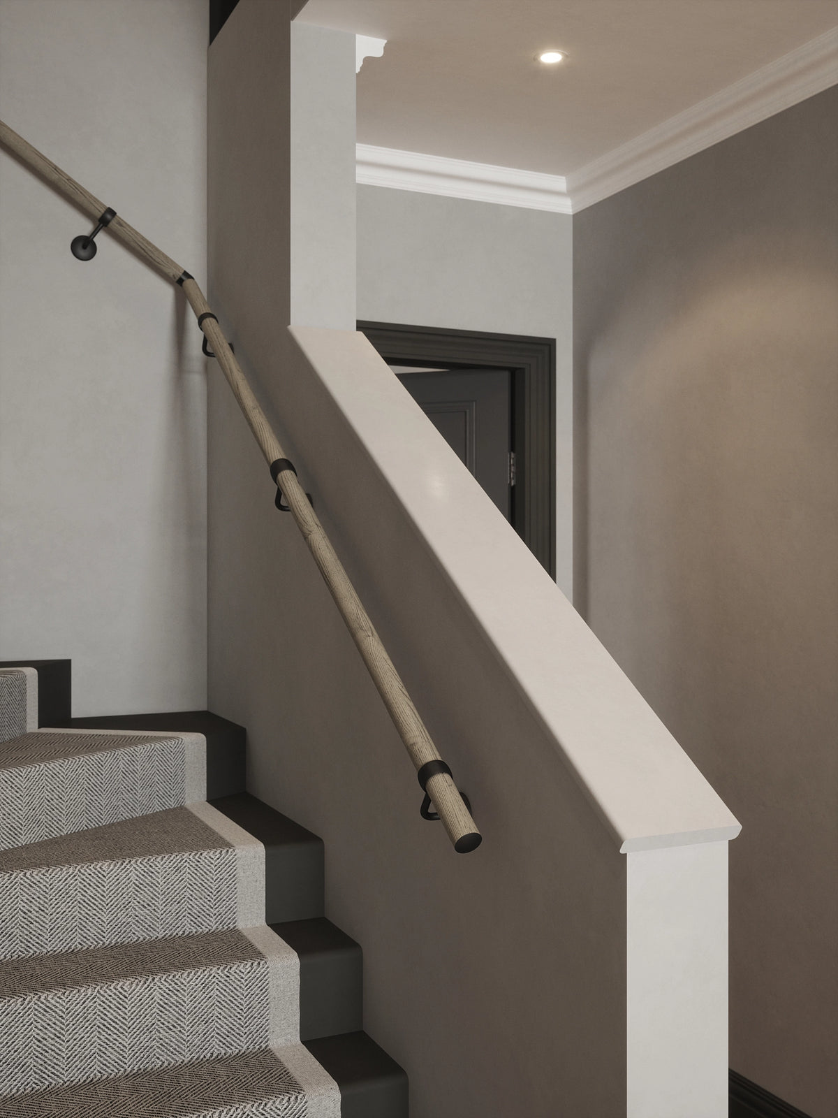Wappenbury Grey Single Winder Handrail with Kineton Matt Black brackets