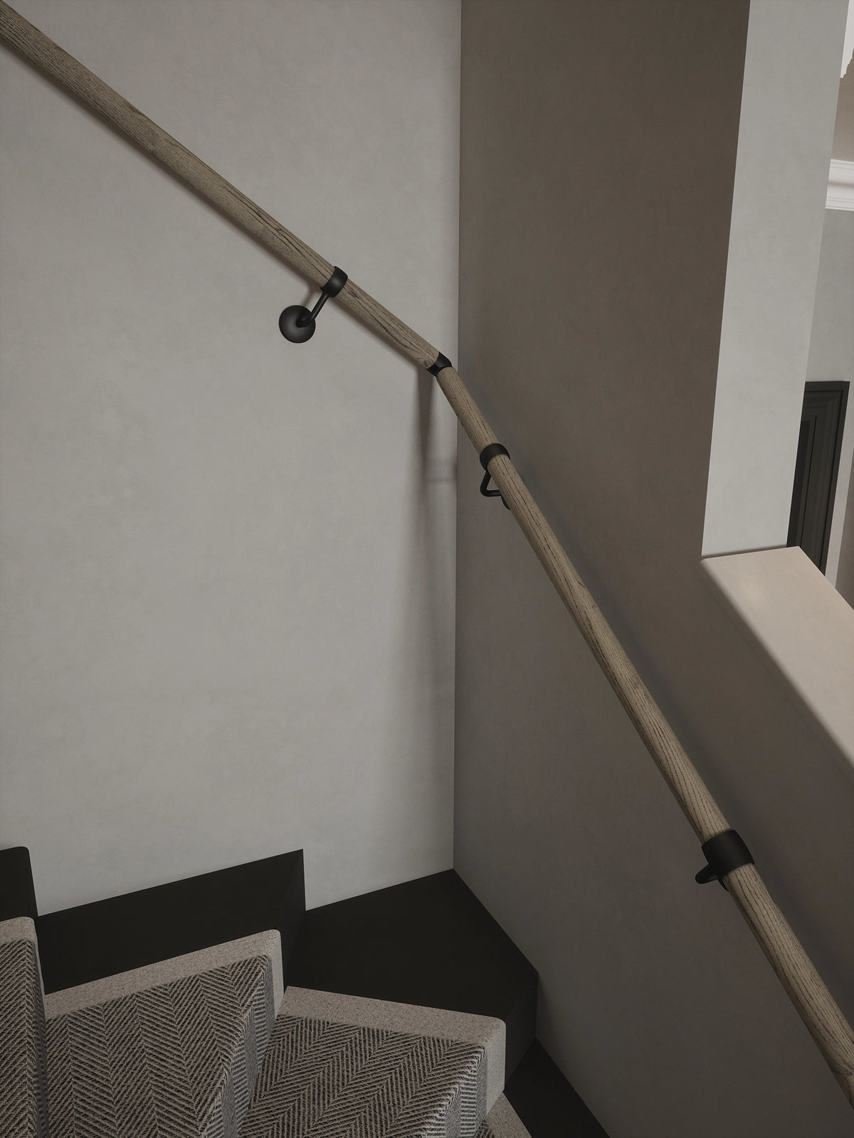 Wappenbury Grey Single Winder Handrail with Kineton Matt Black brackets