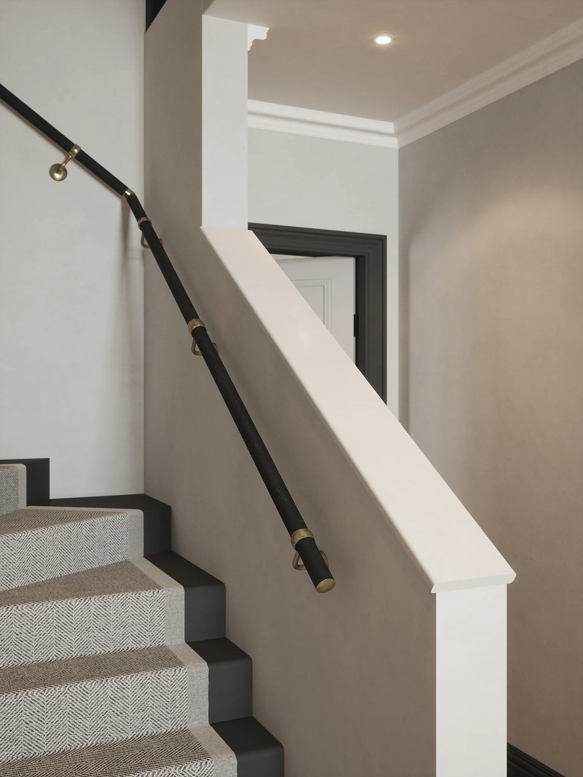 Blakedown Midnight Wood Single Winder Handrail with Loxley Antique Brass brackets