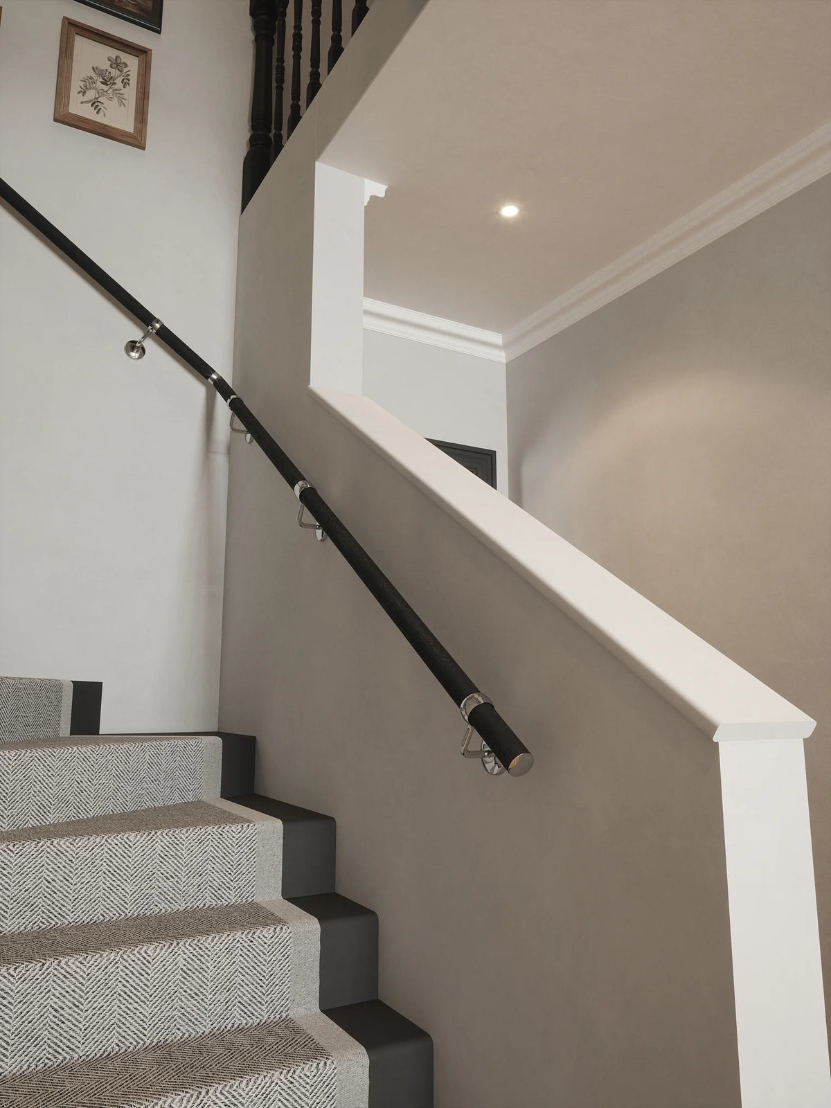 Blakedown Midnight Wood Single Winder Handrail with Radway Chrome brackets