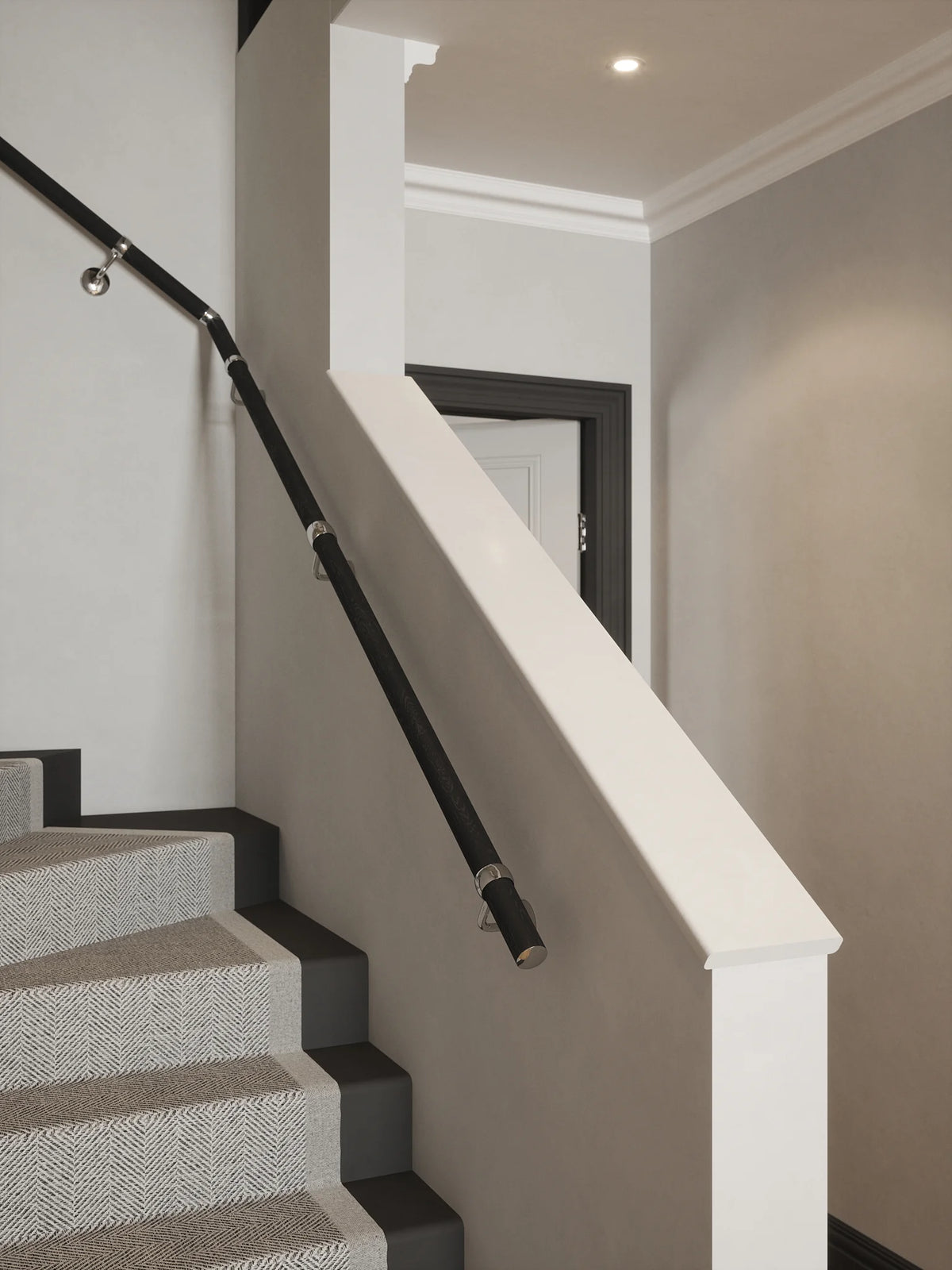 Blakedown Midnight Wood Single Winder Handrail with Radway Chrome brackets