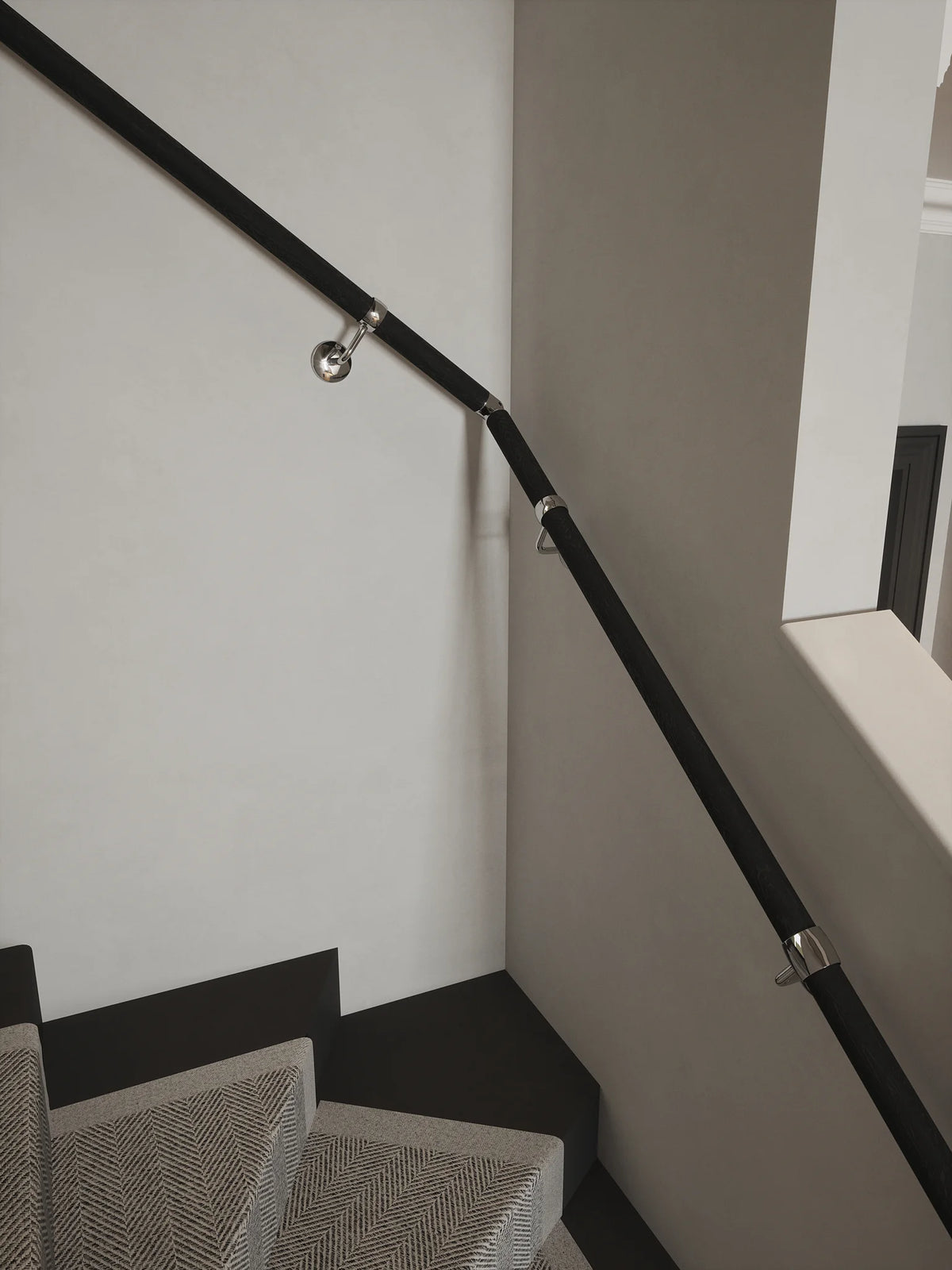 Blakedown Midnight Wood Single Winder Handrail with Radway Chrome brackets