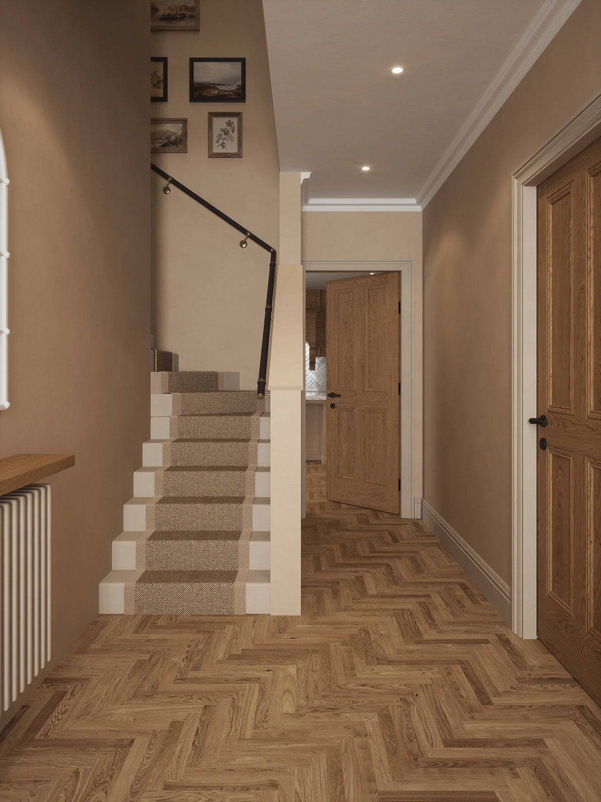 Burcot Espresso Leather Single Winder Handrail with Loxley Antique Brass brackets