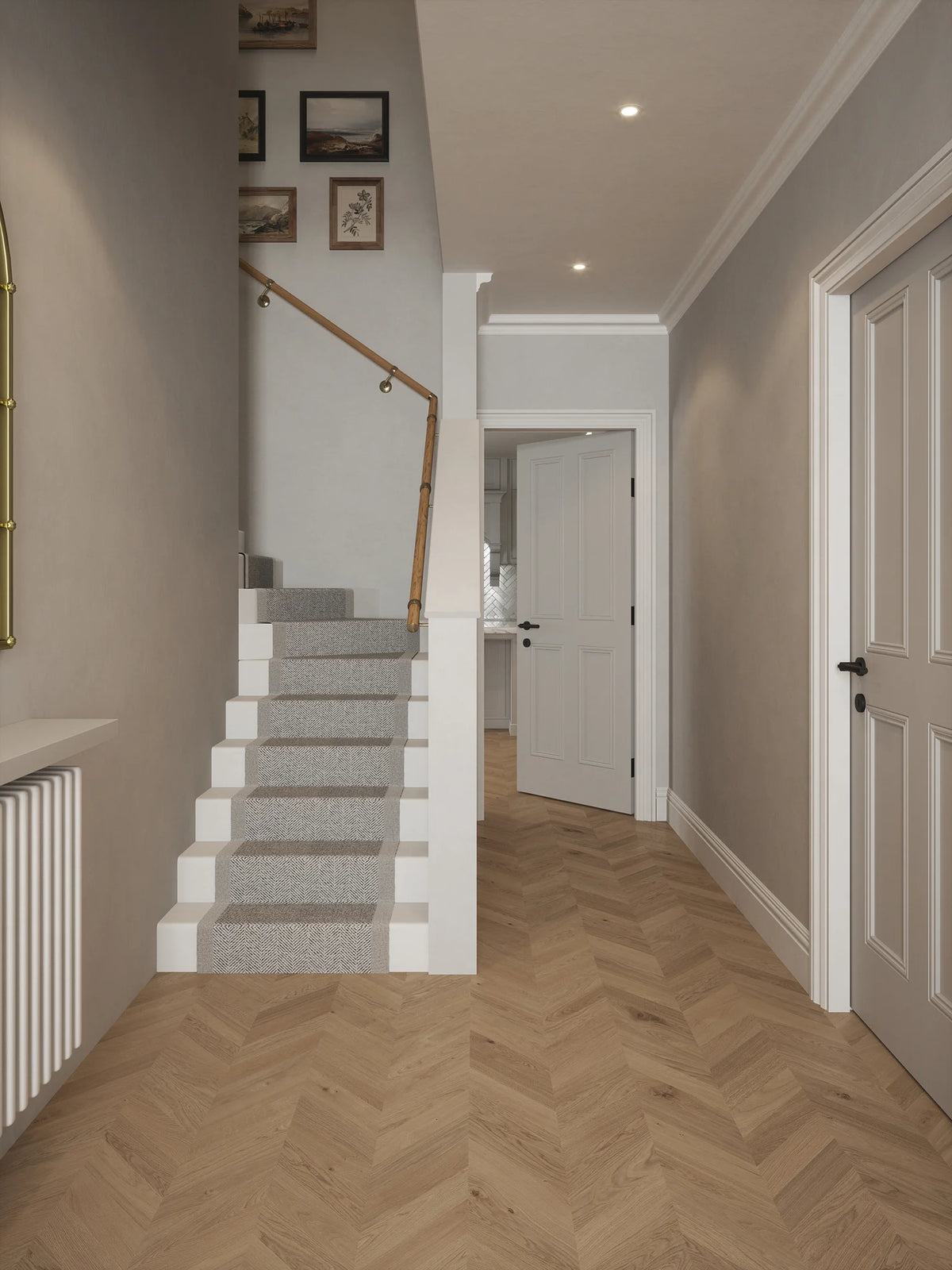 Packwood Light Oak Single Winder Handrail with Loxley Antique Brass brackets