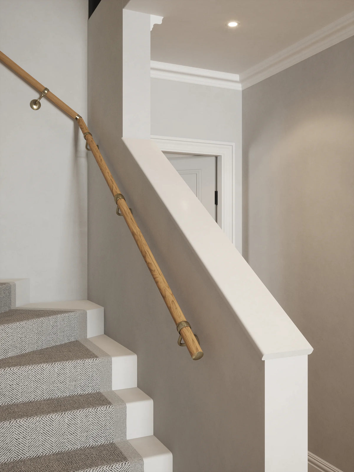 Packwood Light Oak Single Winder Handrail with Loxley Antique Brass brackets