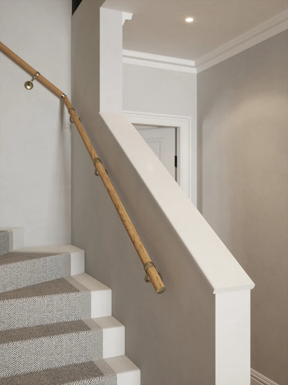 Packwood Light Oak Single Winder Handrail with Loxley Antique Brass brackets