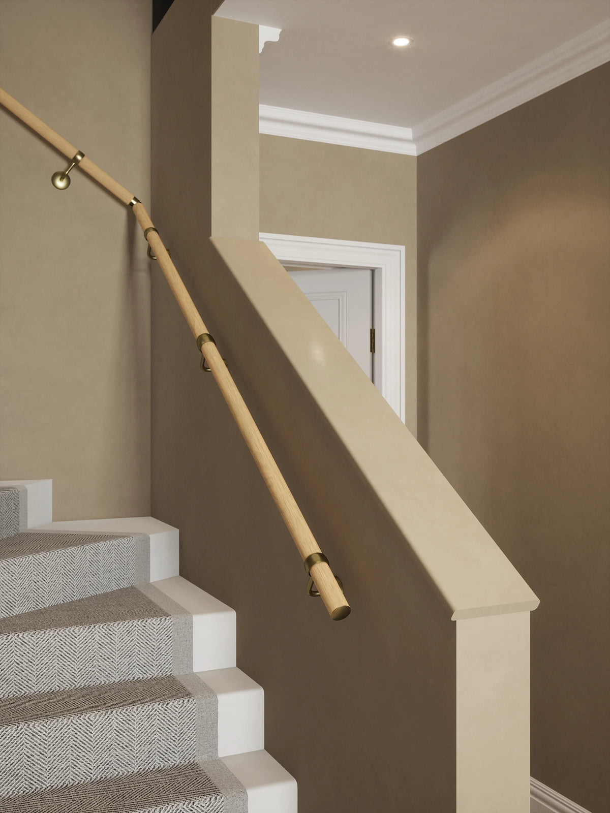 Arden Natural Pine Single Winder Handrail with Ashorne Satin Brass brackets
