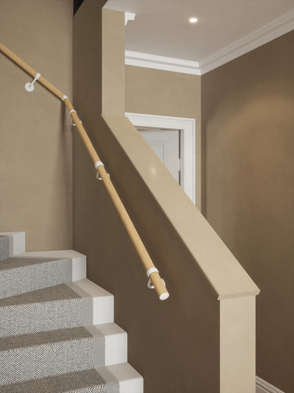 Arden Natural Pine Single Winder Handrail with Edstone Matt White brackets