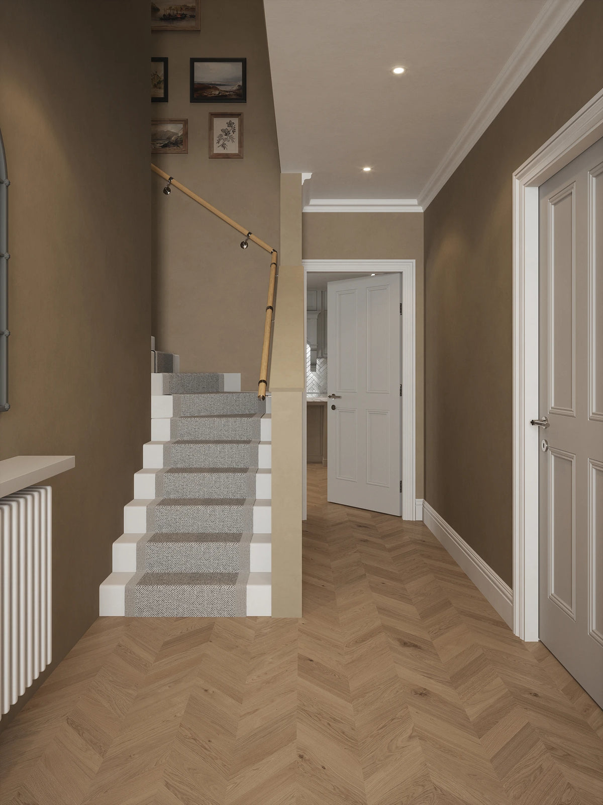 Arden Natural Pine Single Winder Handrail with Radway Chrome brackets