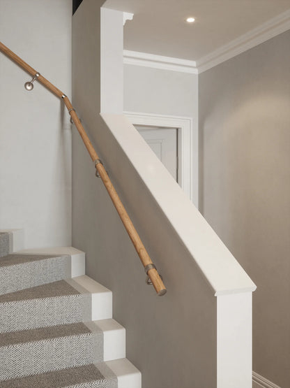 Stoneleigh Red Oak Single Winder Handrail with Harbury Brushed Silver brackets
