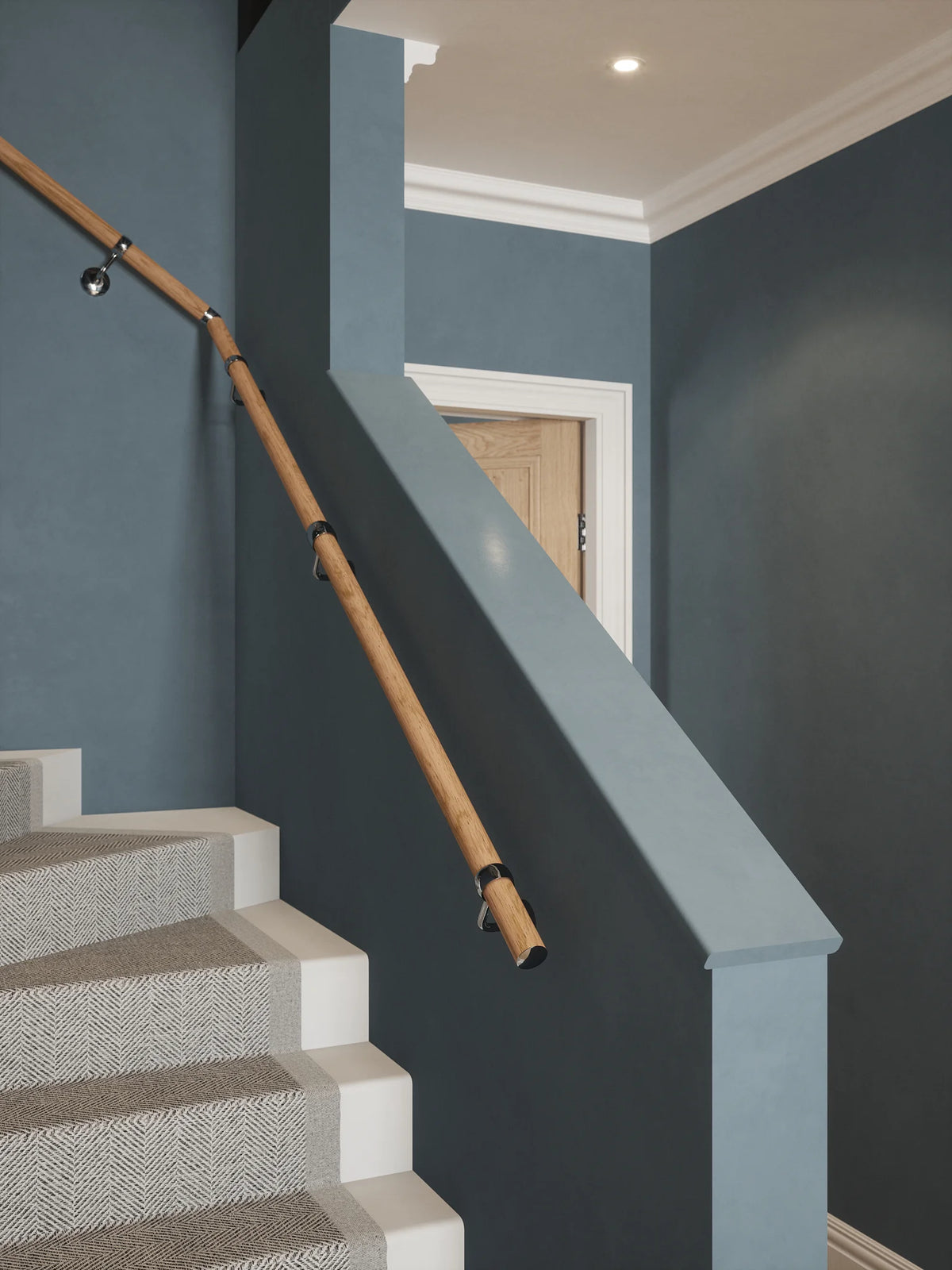 Stoneleigh Red Oak Single Winder Handrail with Radway Chrome brackets