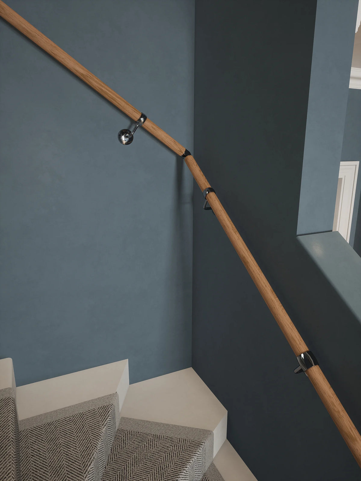 Stoneleigh Red Oak Single Winder Handrail with Radway Chrome brackets