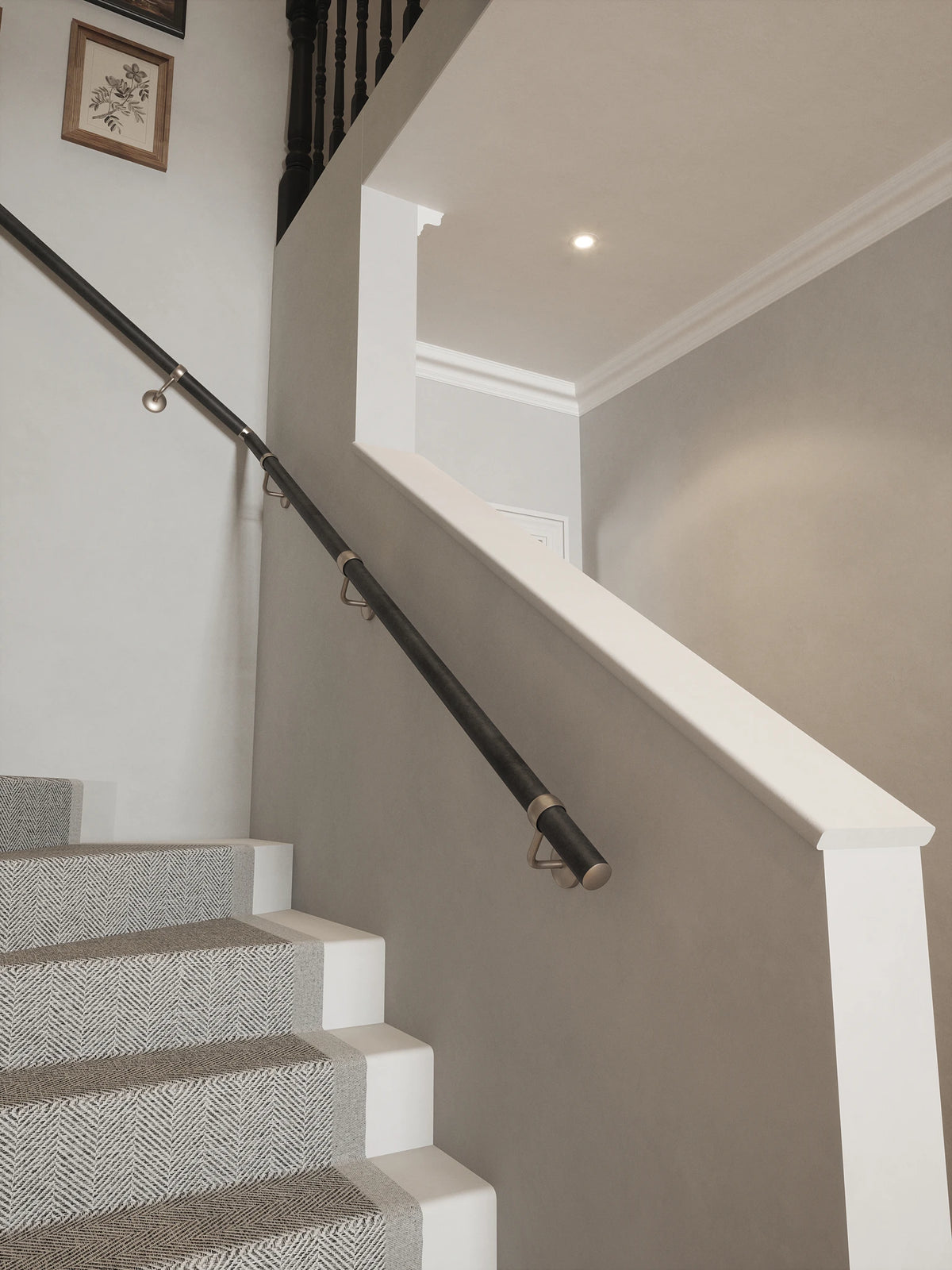Enville Charcoal Single Winder Handrail with Harbury Brushed Silver brackets