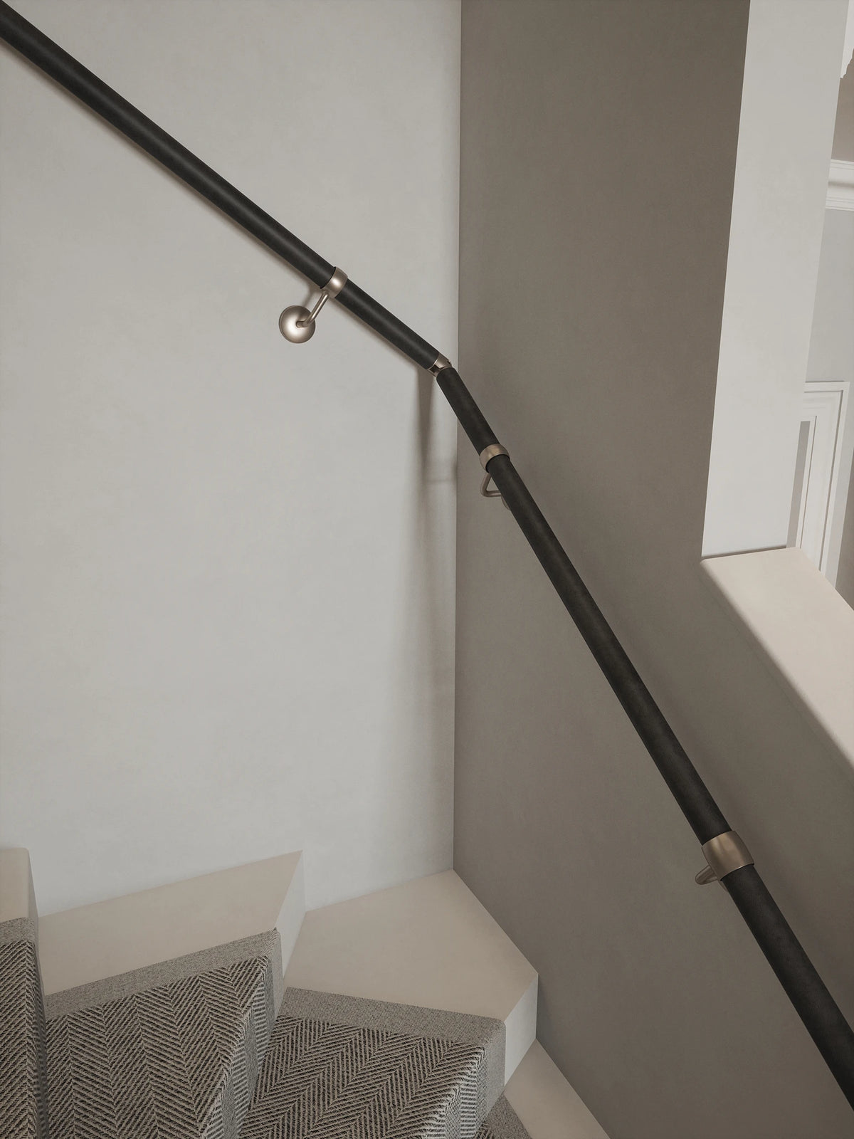 Enville Charcoal Single Winder Handrail with Harbury Brushed Silver brackets