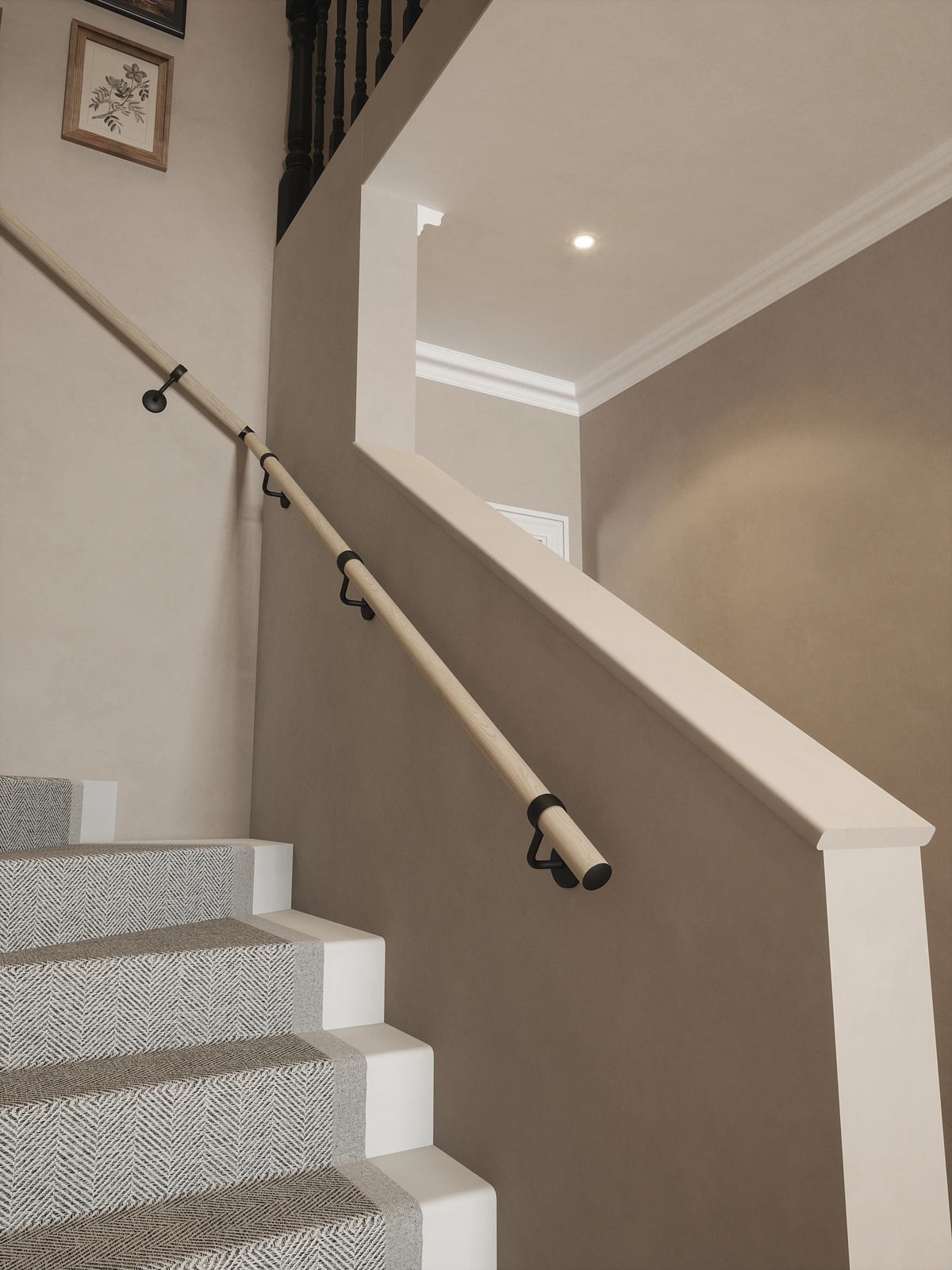 Ryton Teak Single Winder Handrail with Kineton Matt Black brackets