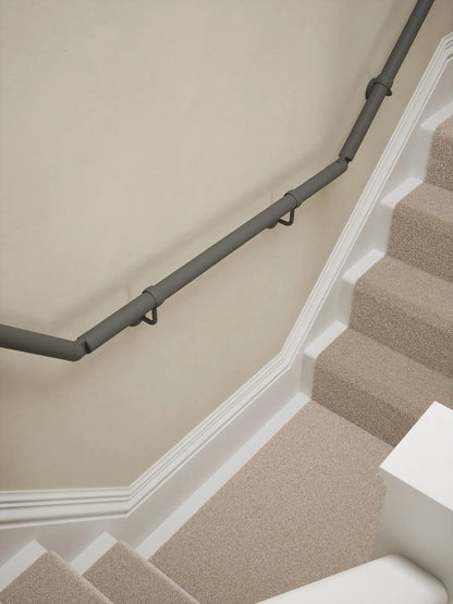 Luddington textured grey t shape handrail showing both elbows