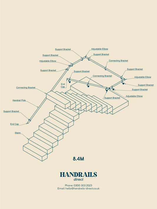 Harbury Brushed Silver Half Turn Handrail