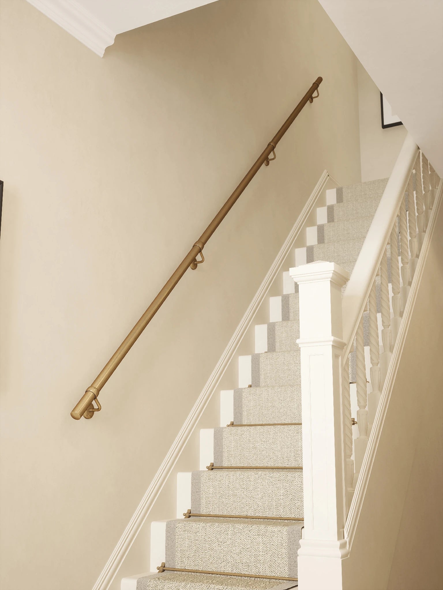 Antique brass 3.6m handrail straight run installed on staircase wall