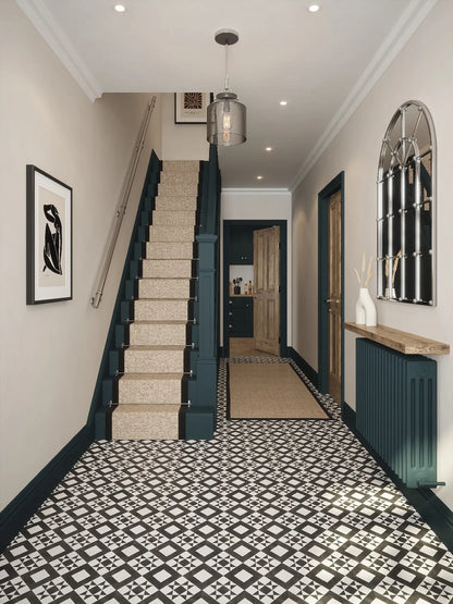 Brushed silver 3.6m straight run handrail system installed along hallway staircase wall