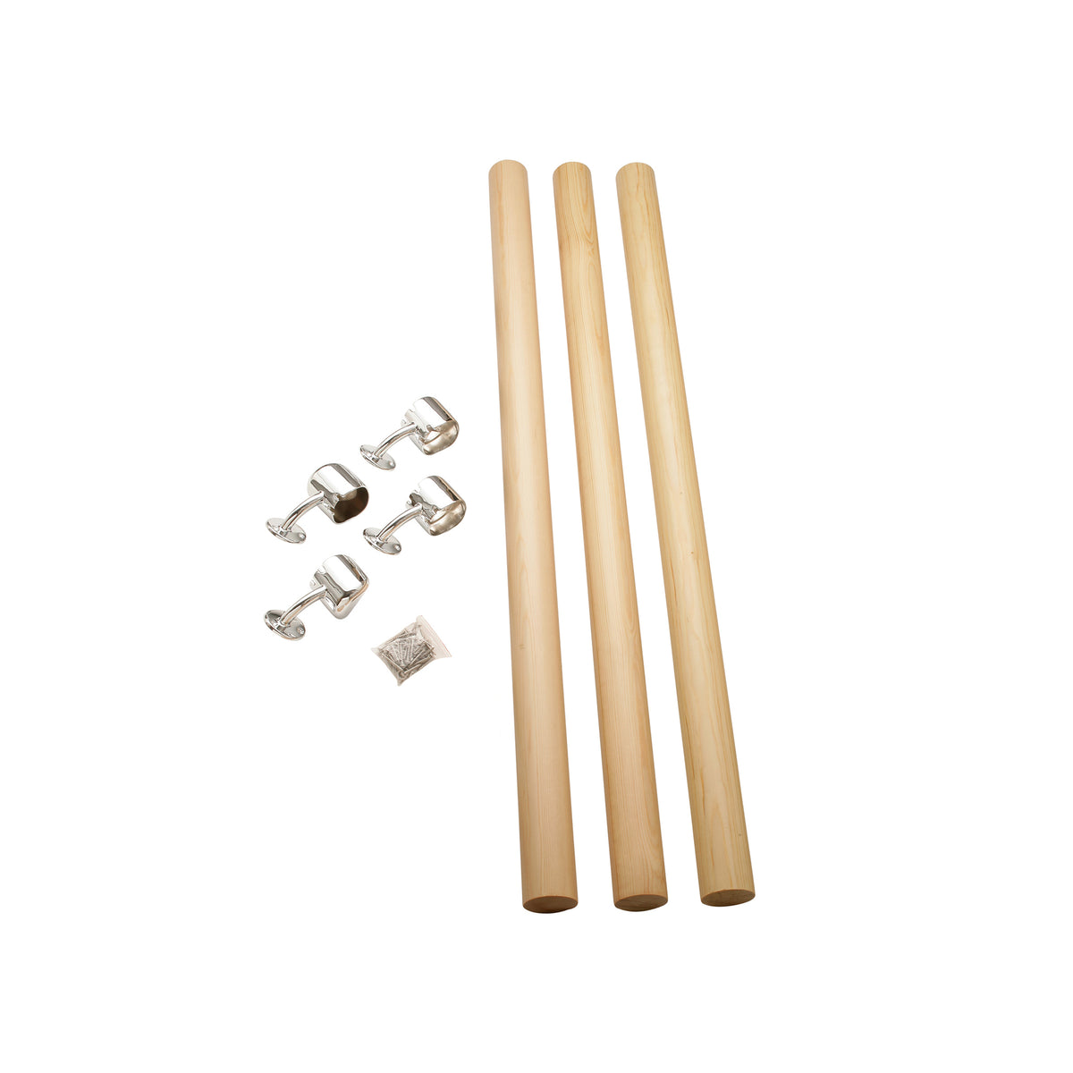 54mm Round 3.6m Solid Oak Handrail Kit - Chrome Fittings or Brushed Nickel Fittings