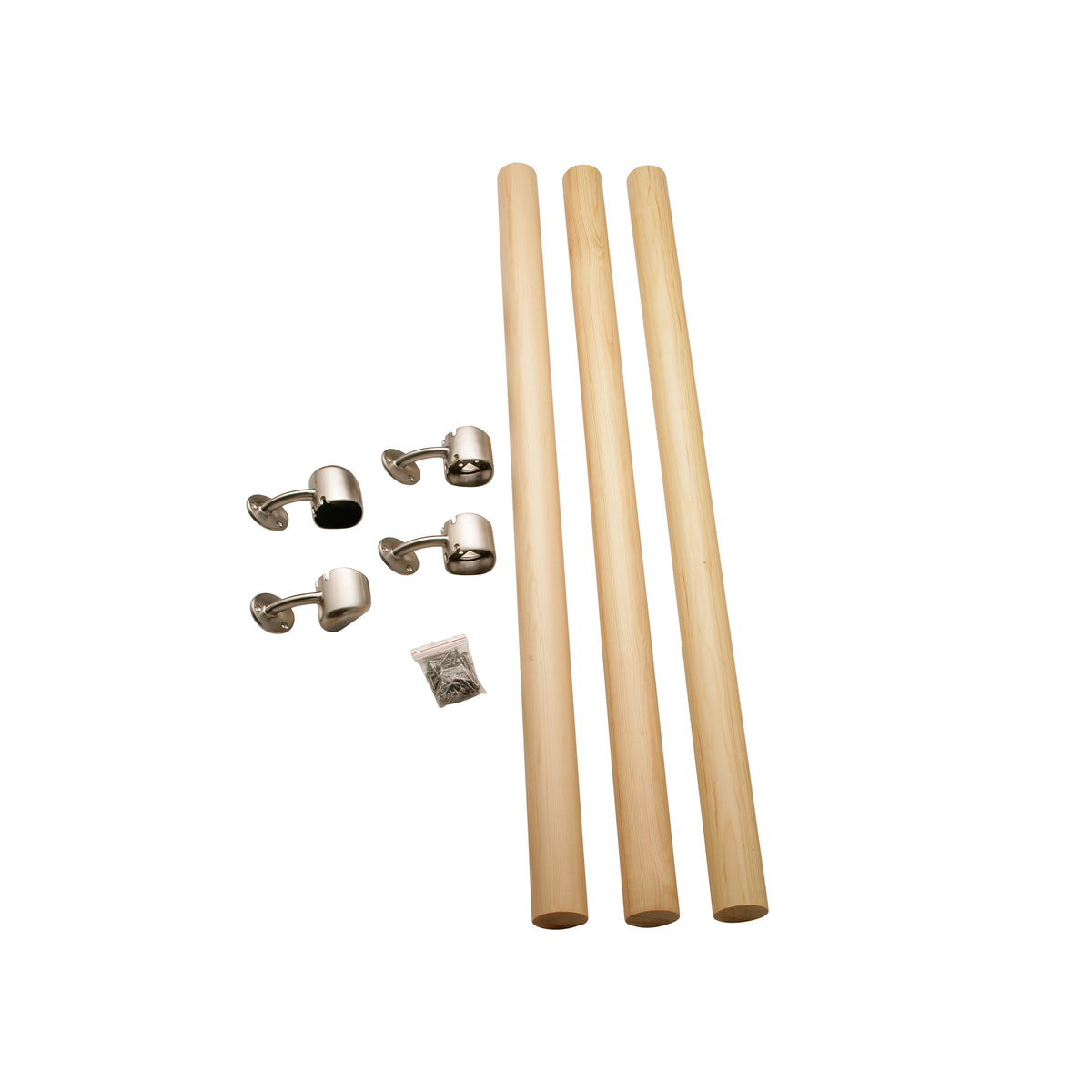 54mm Round 3.6m Solid Oak Handrail Kit - Chrome Fittings or Brushed Nickel Fittings