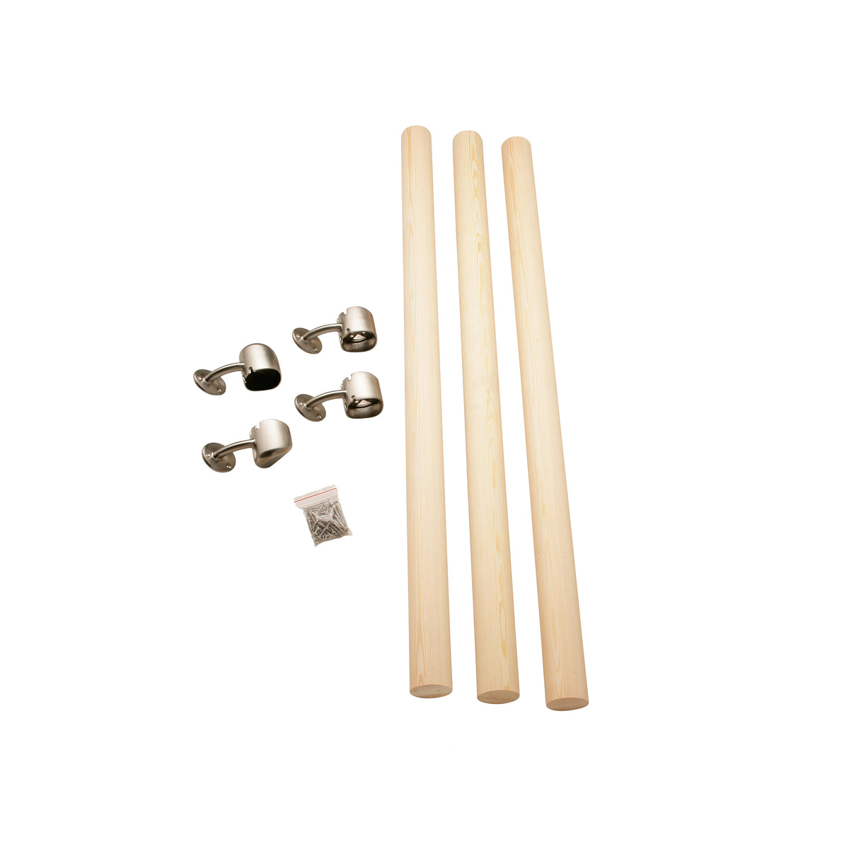 54mm Round Pine Handrail Kit - Chrome or Brushed Nickel Fittings