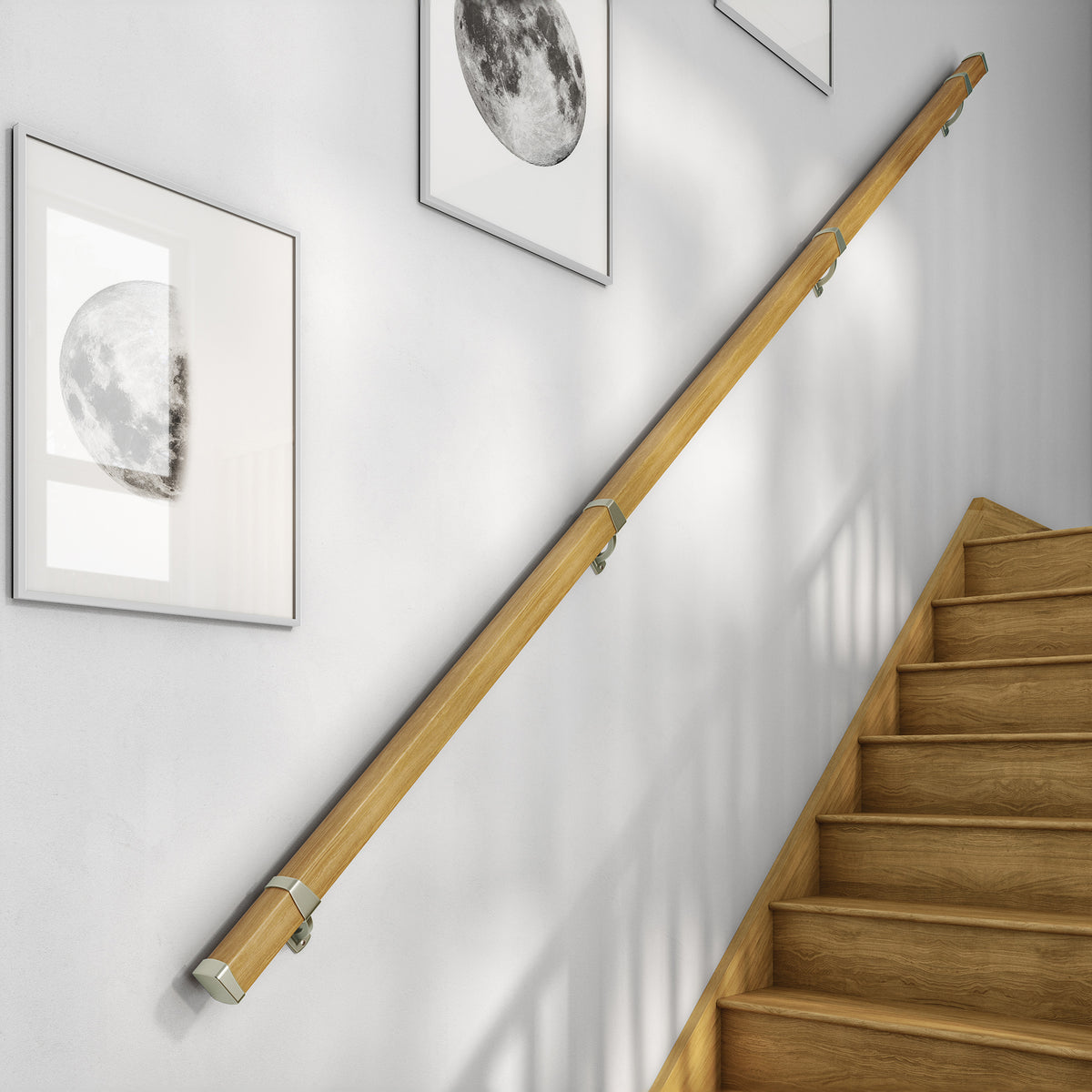 Contemporary 3.6m Solid Oak Handrail Kit - Chrome Fittings