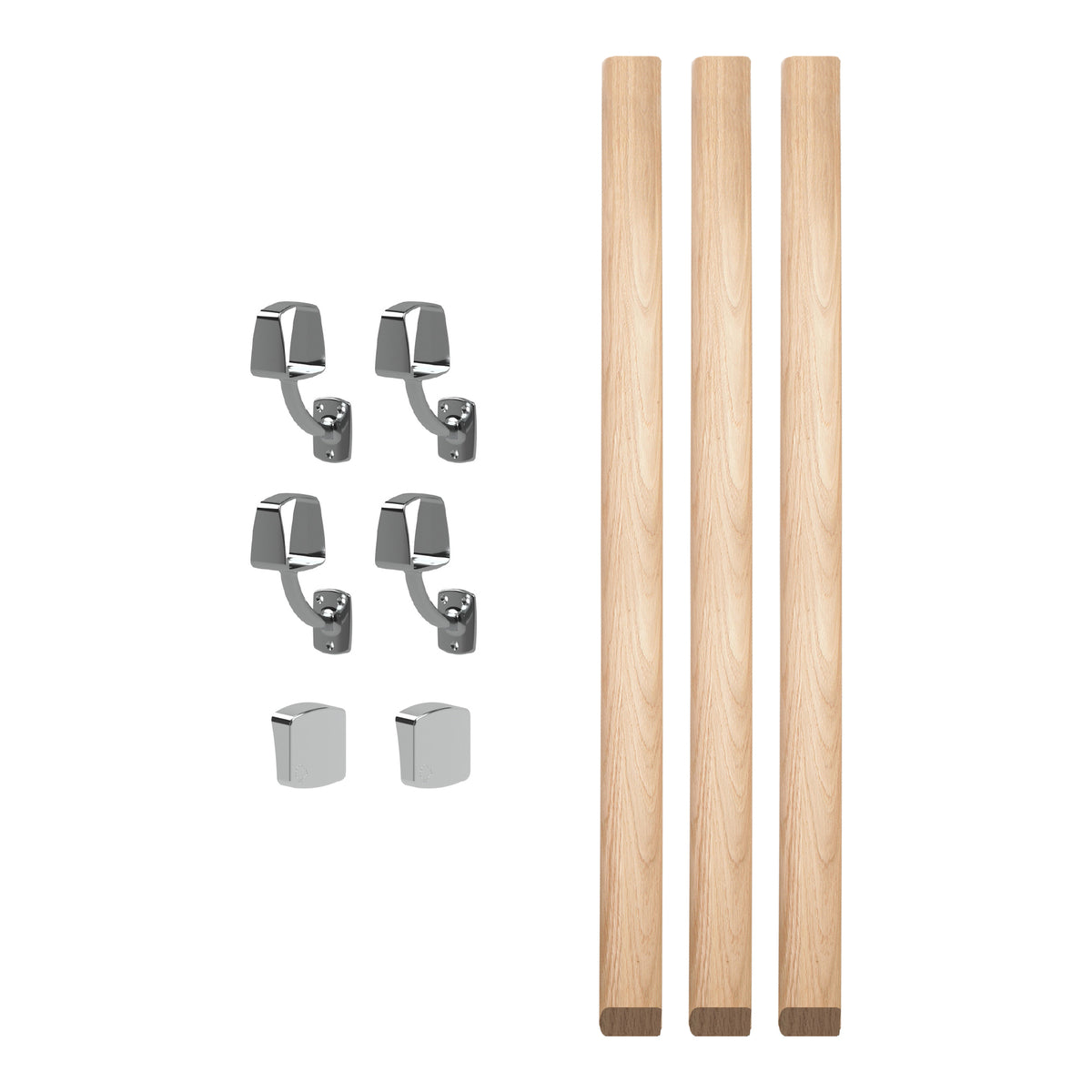 Contemporary 3.6m Solid Oak Handrail Kit - Chrome Fittings