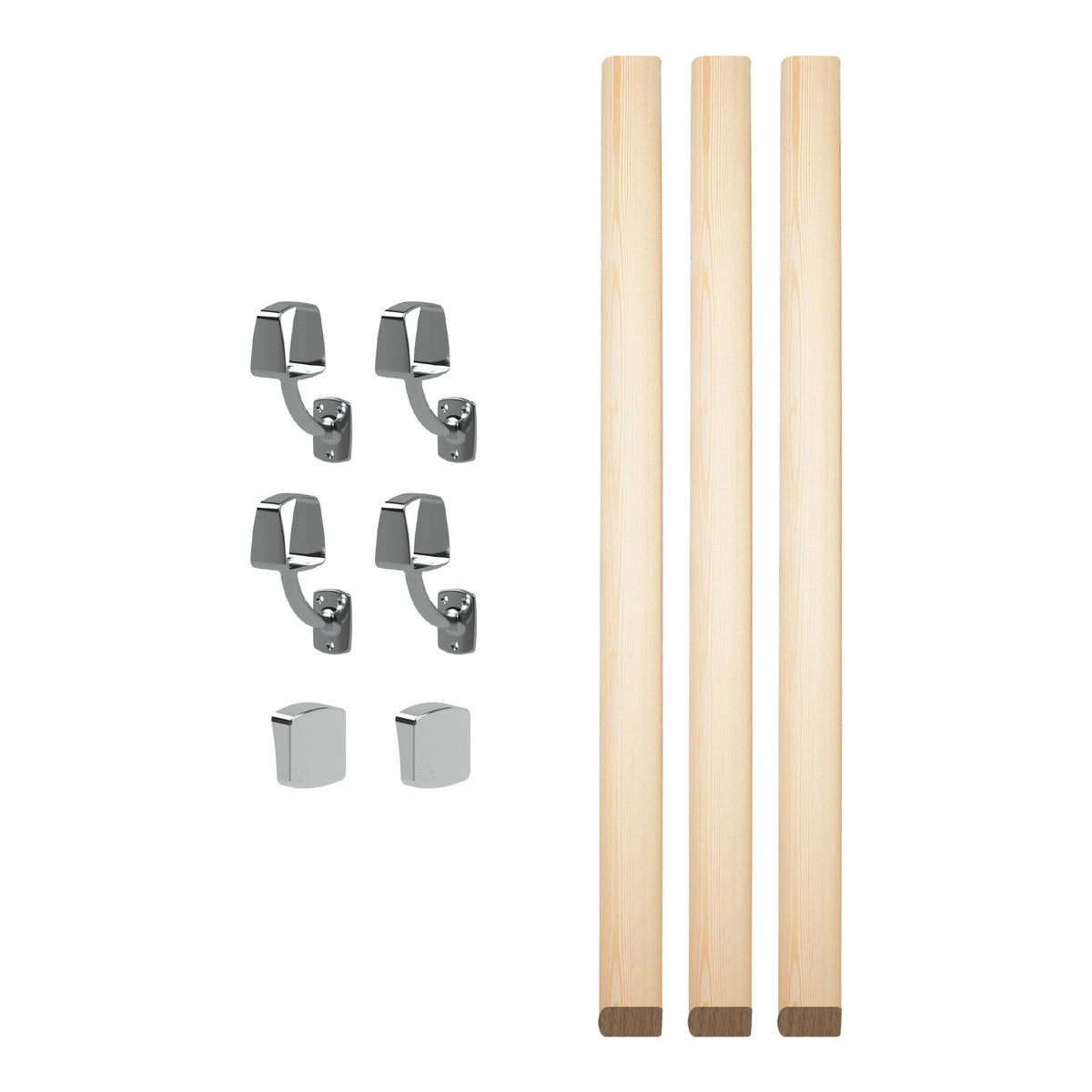 Contemporary 3.6m Pine Handrail Kit - Chrome Fittings